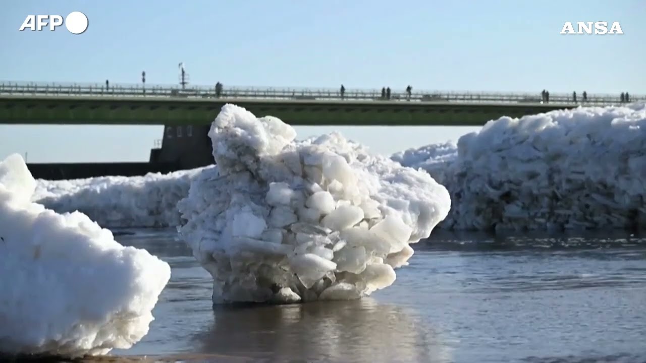 In Germania enormi blocchi di ghiaccio sul fiume Elba #ansa #news