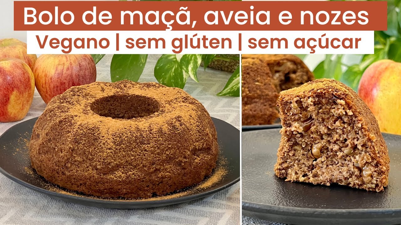Bolo de maçã com aveia e nozes - vegano, sem açúcar e sem glúten