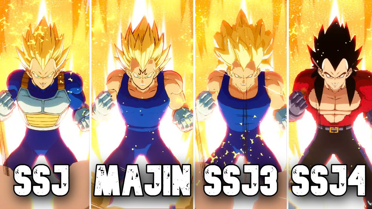 Dragon Ball FighterZ: Base Vegeta, SSJ, Majin, SSJ3, SSJ4 (4K 60FPS)