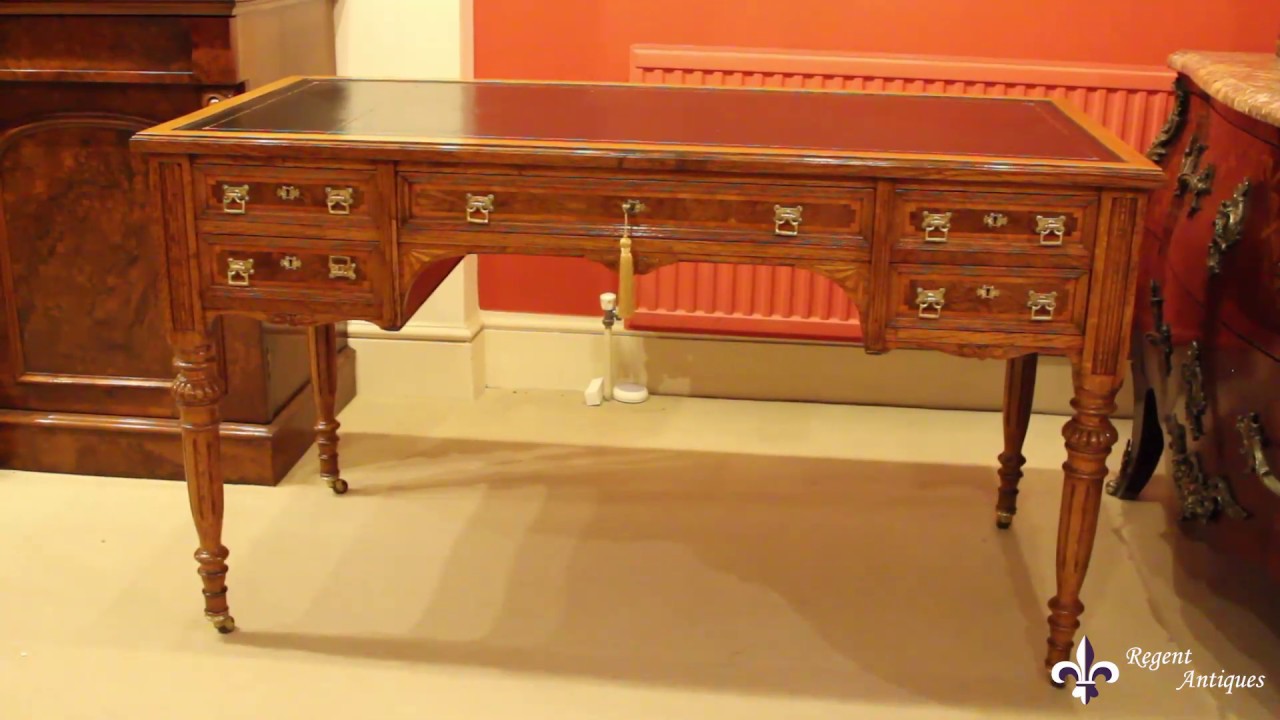 Antique Victorian Oak and Pollard Oak Writing Table Desk