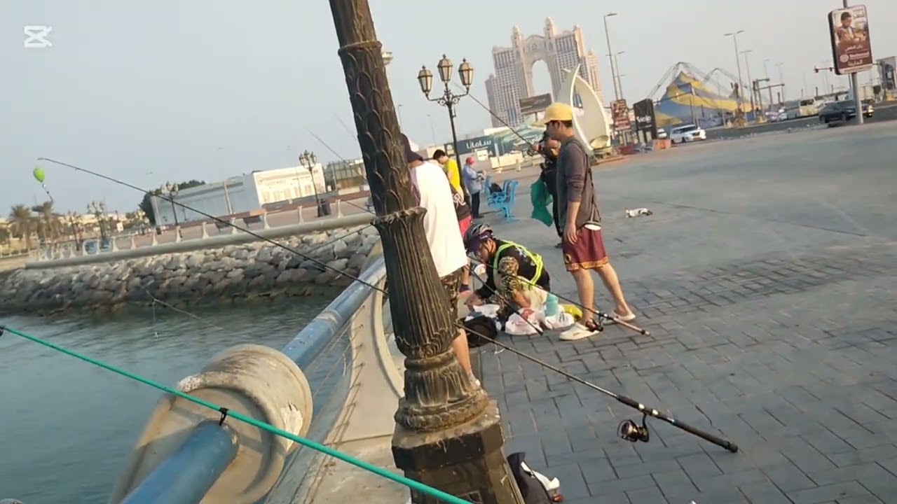 Fishing fishing  marina bridge abudhabi city UAE with Helim family bingweters group fish on 