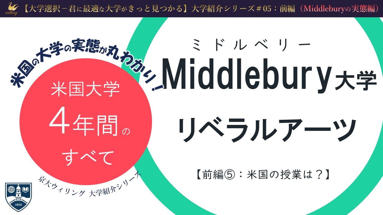 【アメリカの大学生に聞いてみた①-5】アメリカの大学の授業はどんなもの？：ミドルベリー大学リベラルアーツの4ヵ年【ミドルベリー大学の実態：大学紹介#05前編】