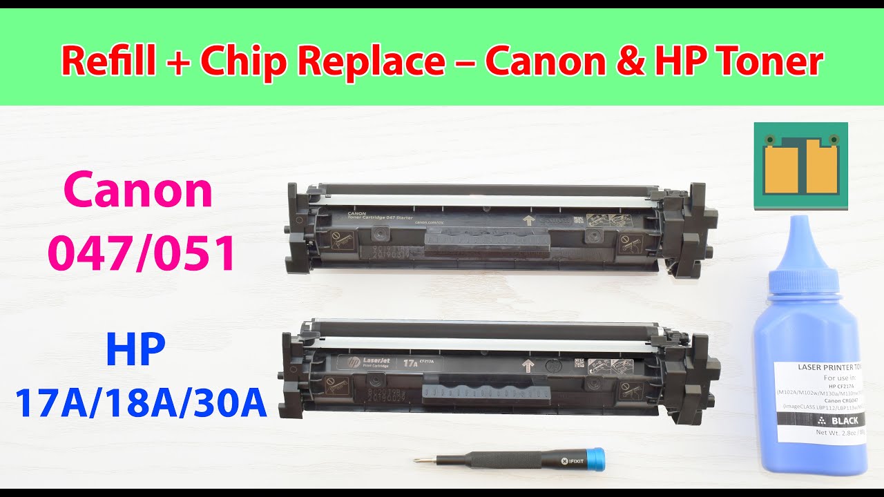 How to Refill Canon 047, 051 & HP 17A, 18A, 30A Toner Cartridges + Chip Replacement Guide