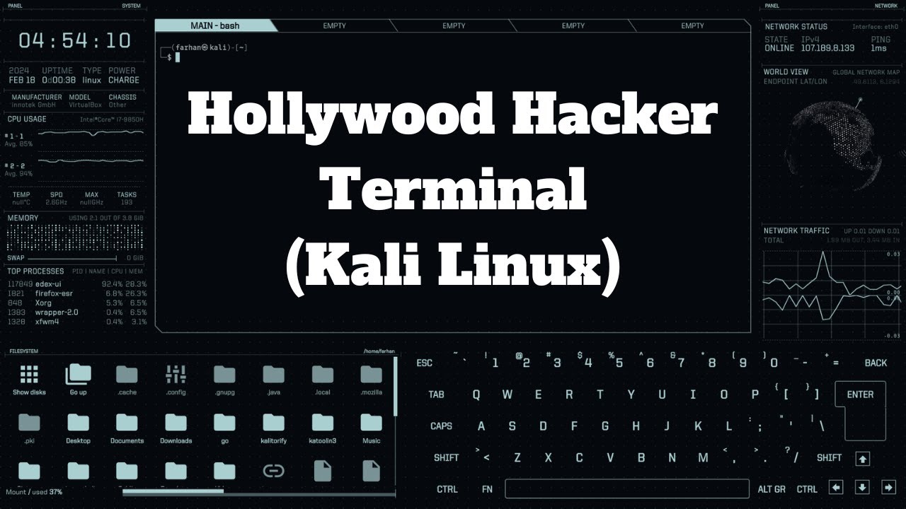 Терминал хакера в стиле голливудской научной фантастики | Kali Linux