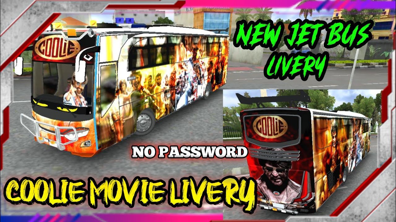 NEW JET BUS LIVERY FOR BUS SIMULATOR INDONESIA💥COOLIE MOVIE LIVERY☠️BUS DRIVING FOR BUSSID #gwz