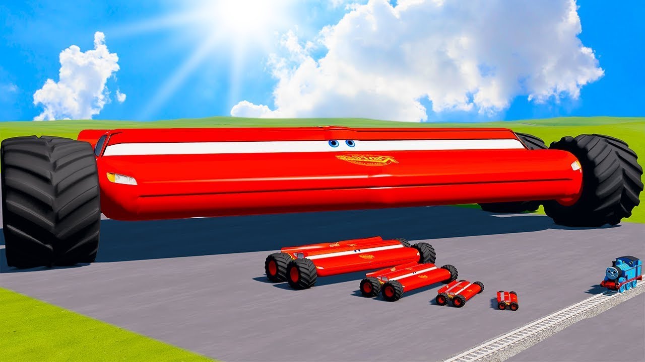 Big & Small Wide Lightning Mcqueen Monster Truck vs Trains Thomas | BeamNG.Drive