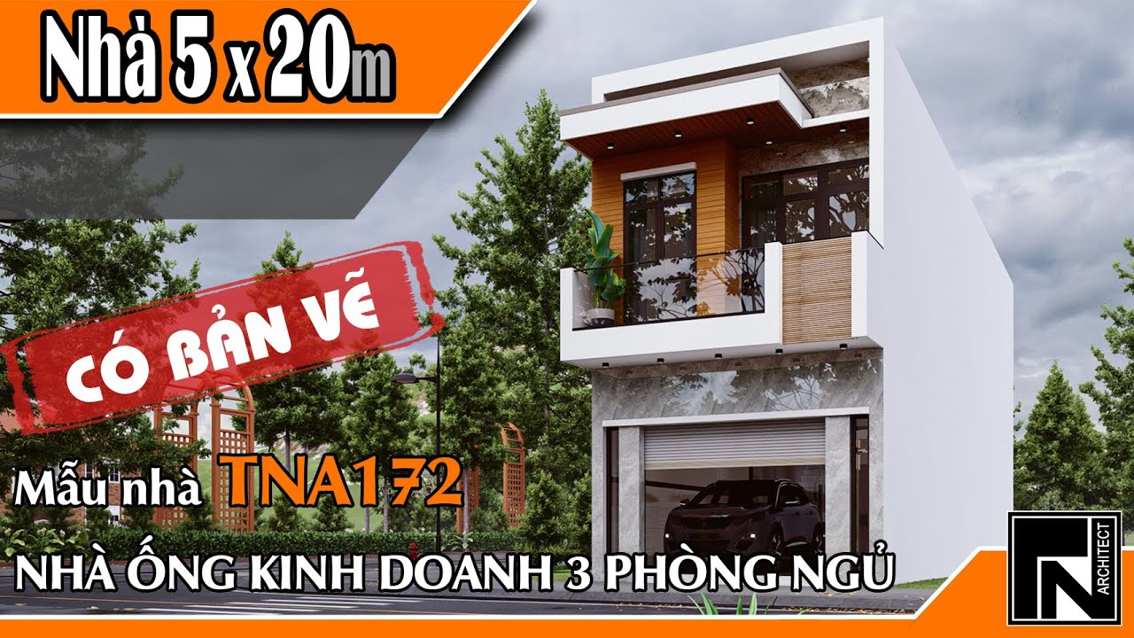 TNA172 - Mẫu nhà ống 2 tầng hiện đại 5x20m kết hợp kinh doanh với 3 phòng ngủ | Kiến trúc TN