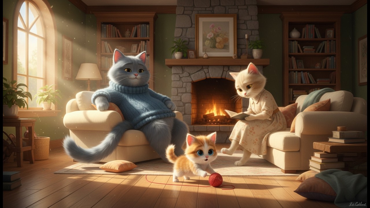 Cute 3D Cat Film: A warm Sunday for the feline family Adventure