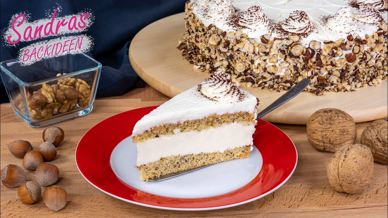 Nuss-Sahne-Torte - luftiger Nussbiskuit, Sahne und ganz viele Nüsse