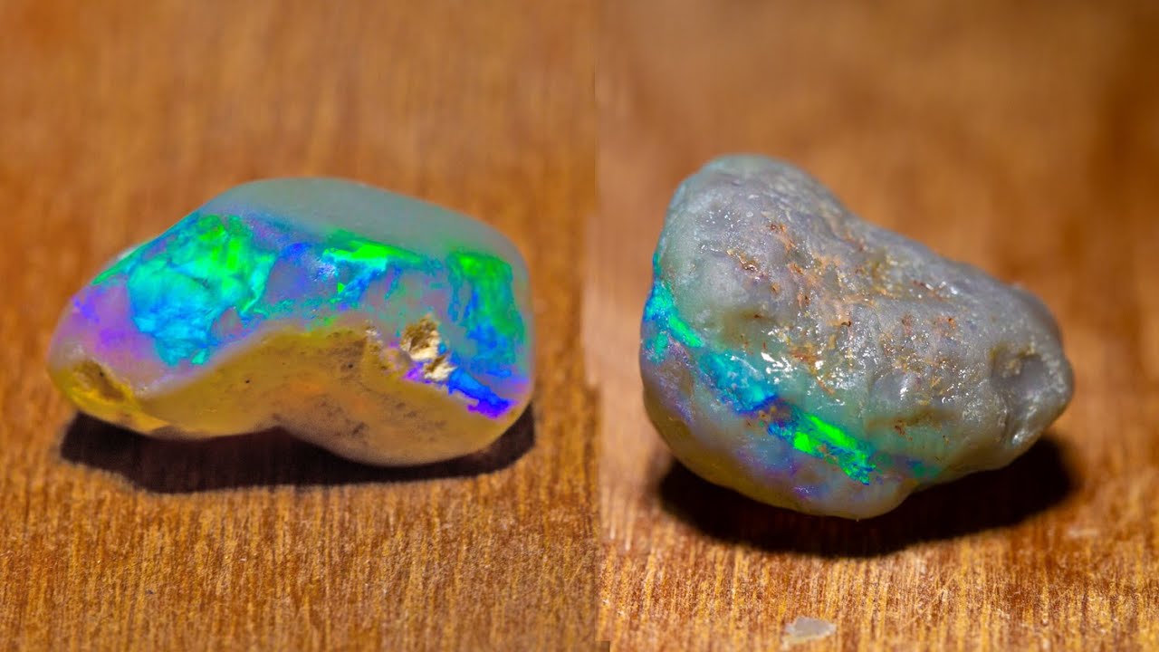 2 uncut gem rough opals - I cut them both to compare