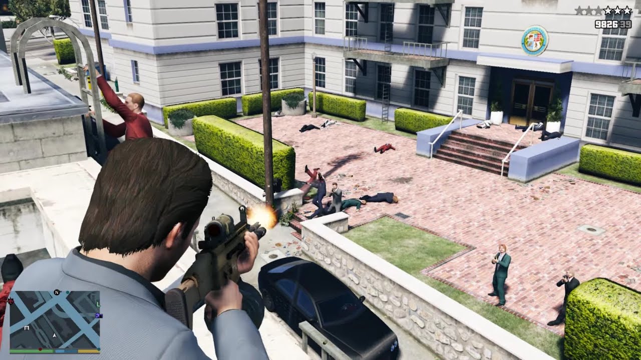 GTA 5 - Mafia Courthouse Shootout + Ten Star Escape