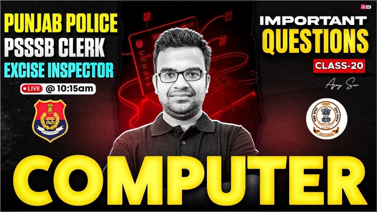 PSSSB Excise Inspector Preparation, Clerk, Punjab Police 2026 | Computer Class | Important Questions