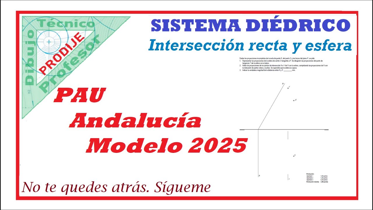 Diédrico 12.- INTERSECCIÓN RECTA - ESFERA PAU ANDALUCÍA MODELO 2025 Dibujo técnico