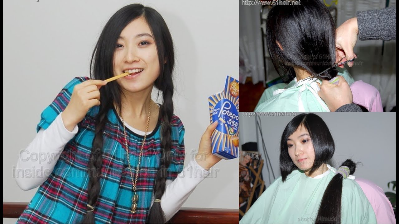 Actress long to short haircut.  テレビタレント極上黒髪断髪　中国タレントが新しい仕事の為にバッサリ断髪しました。