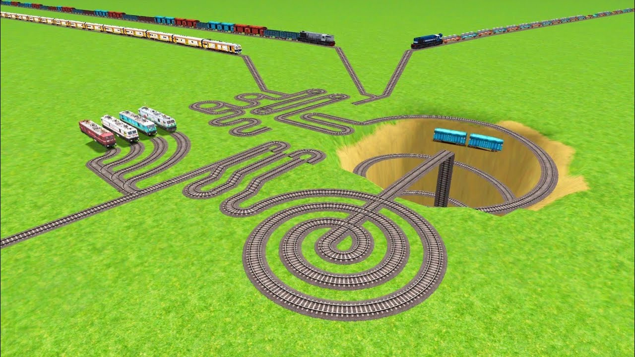 SNAKE 🐍 TRACK ON SEVEN TRAIN IMPOSSIBLE CROSSIN CIRCLES WITH BUMPY TRACK RAILWORK BEANG 