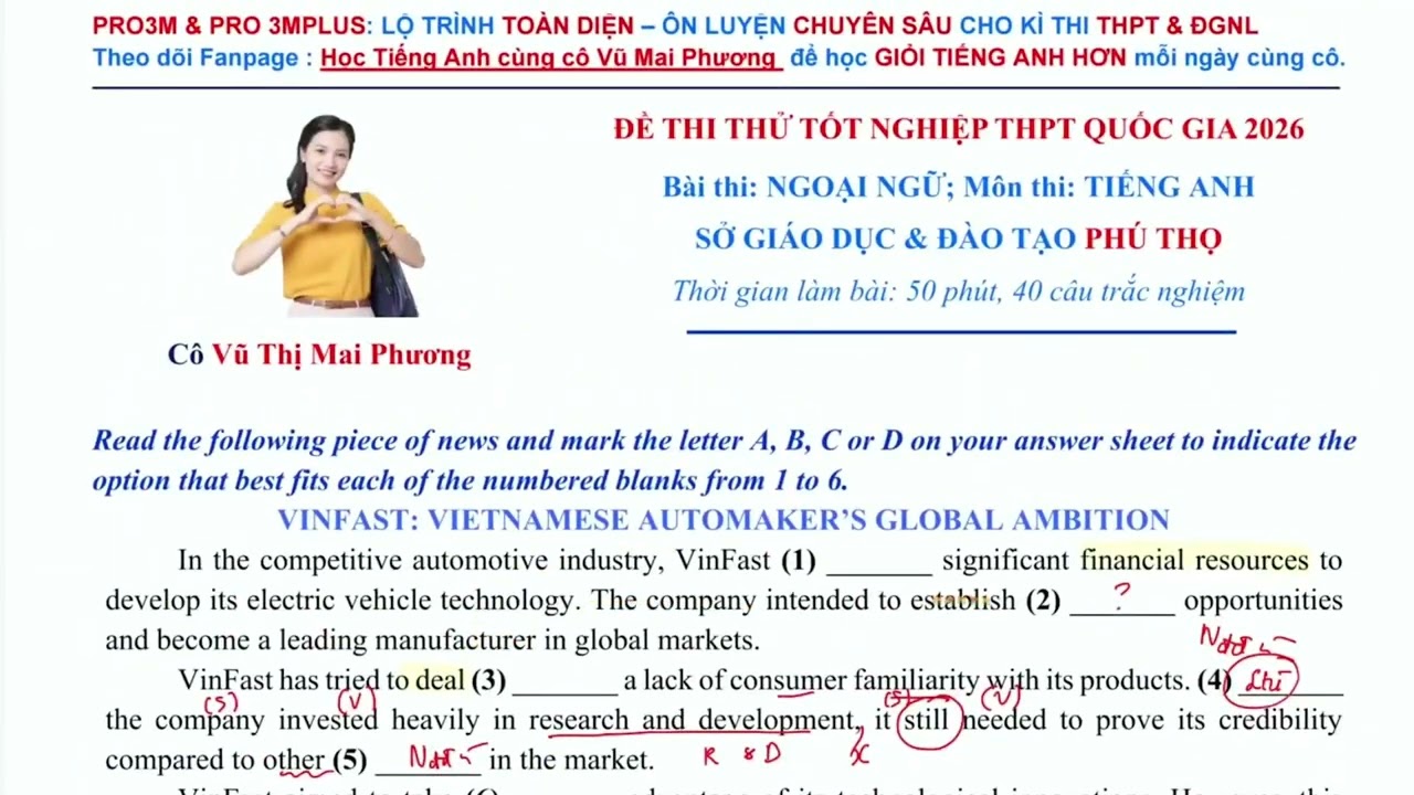 [ C&ocirc; Vũ Mai Phương ] Đề thi thử tốt nghiệp THPT 2026 m&ocirc;n Tiếng Anh: Sở gi&aacute;o dục v&agrave; đ&agrave;o tạo Ph&uacute; Thọ