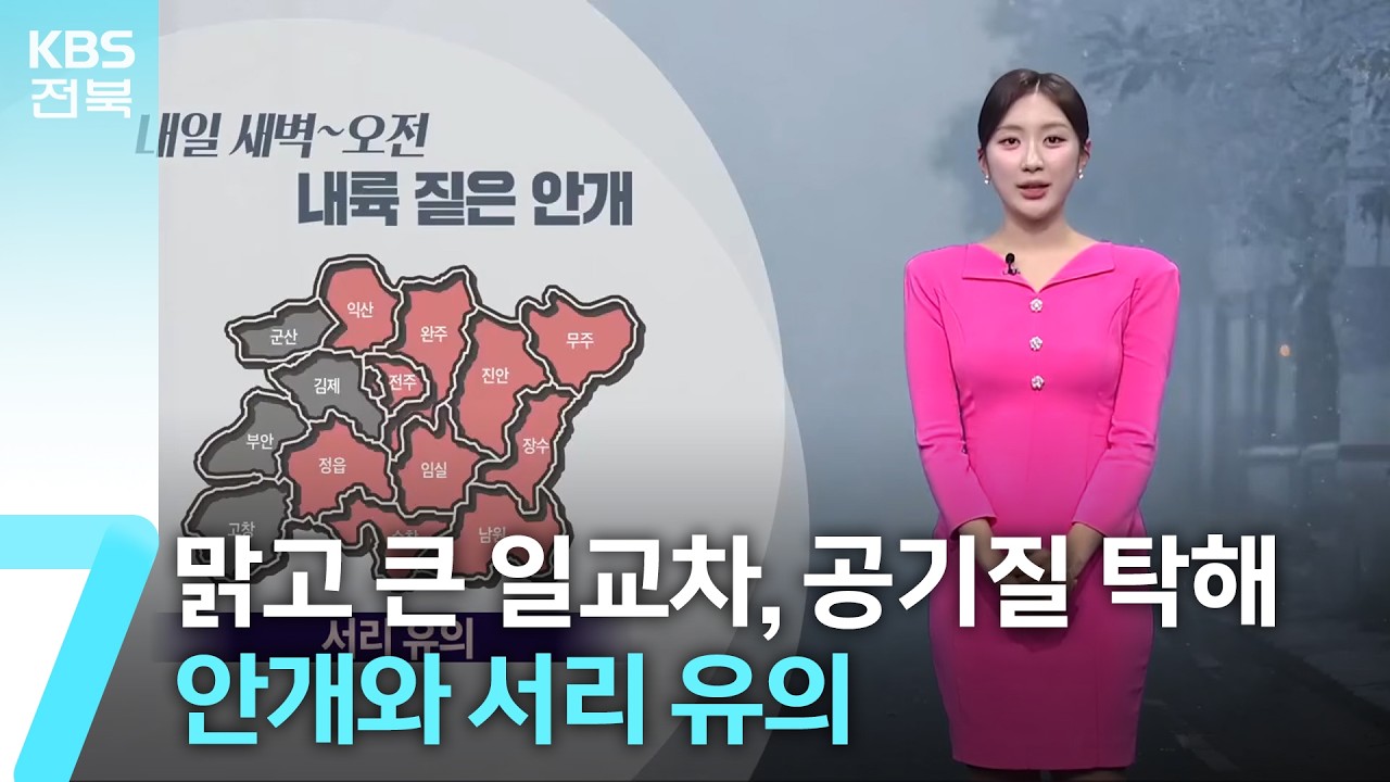[날씨] 전북 맑고 큰 일교차, 공기질 탁해…안개와 서리 유의 / KBS  2026.03.16.