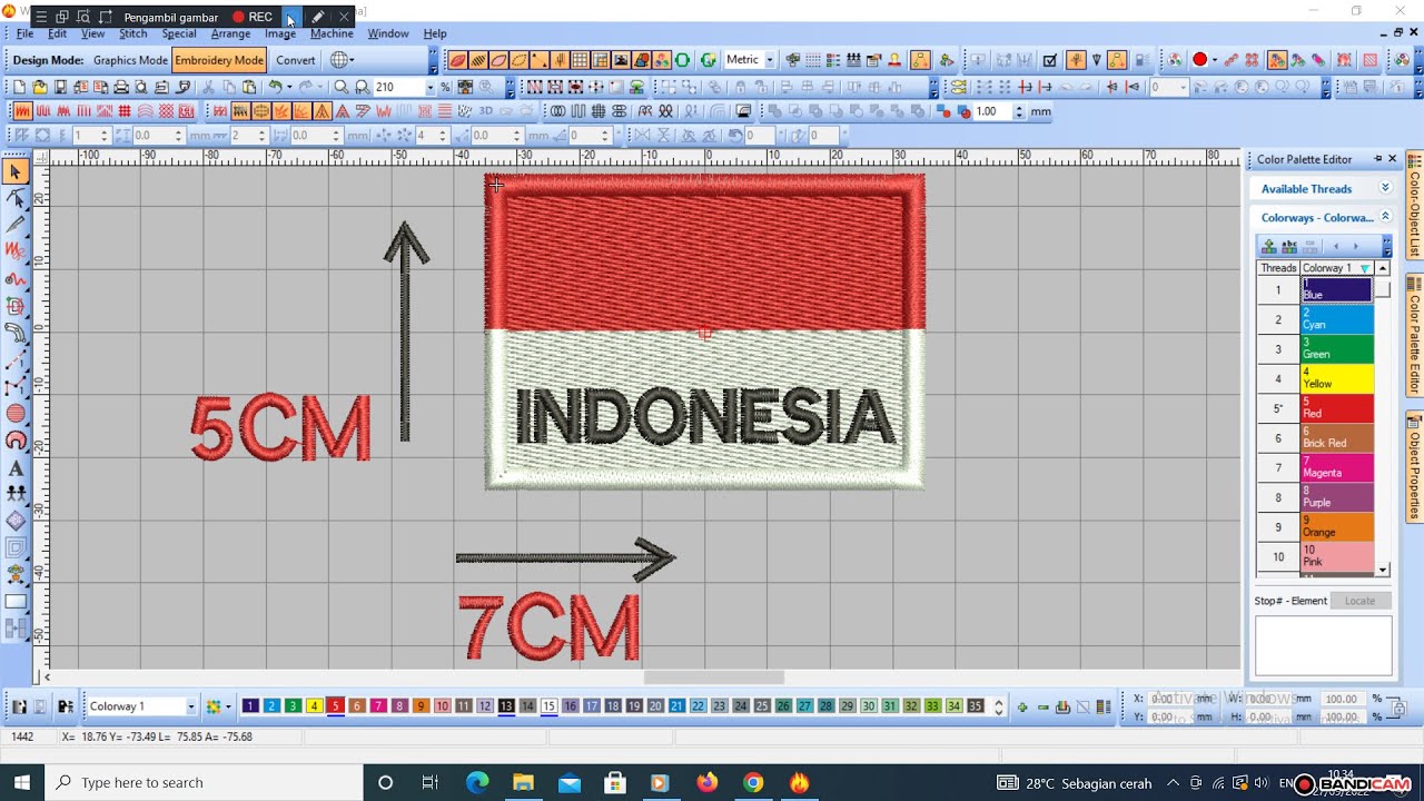 Belajar wilcom, Cara Desain Bendera 5x7cm  #1000subscriber   #youtube  #wilcomembroidery #wilcome2