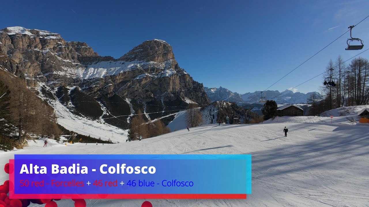 Skiing Alta Badia (Colfosco), 50 red + 46 red & blue ( Forcelles → Colfosco ), Dolomites, 2025