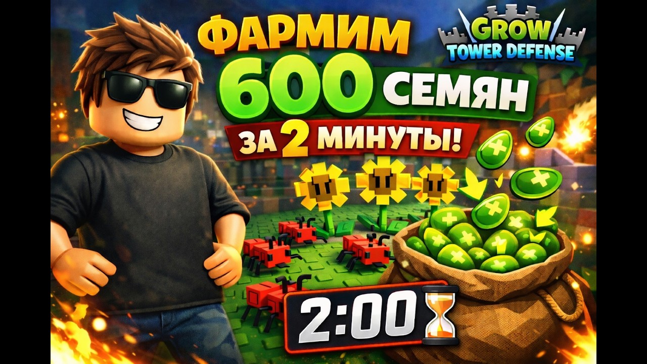 МЕГА ФАРМ 600 Семян 2 МИНУТЫ и 30 сек в grow tower defense!
