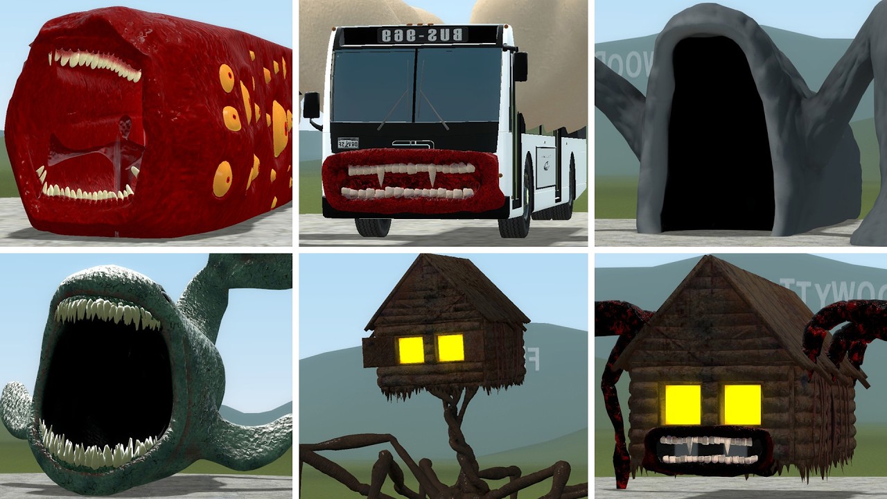 TRAIN EATER, BUS EATER BUILDER, SEA EATER, BLOOP, HOUSE HEAD VS ALL TREVOR HENDERSON BATTLE In GMOD!