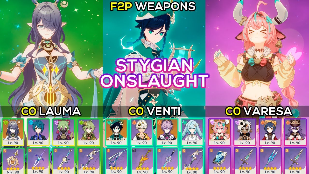 [F2P] 6.2 Stygian Onslaught Fearless | C0 Lauma / C0 Venti / C0 Varesa | Genshin Impact 6.2
