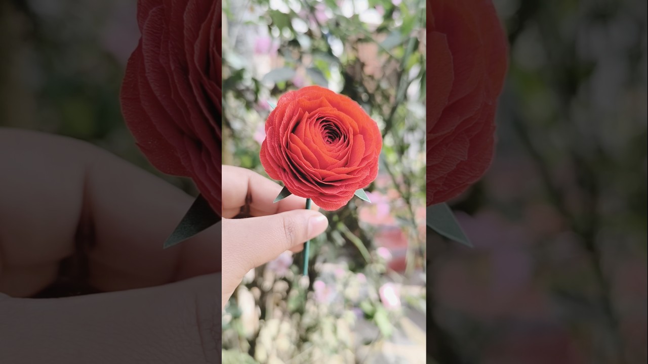 Aesthetic red rose making with crepe paper #shorts #easyflowermaking