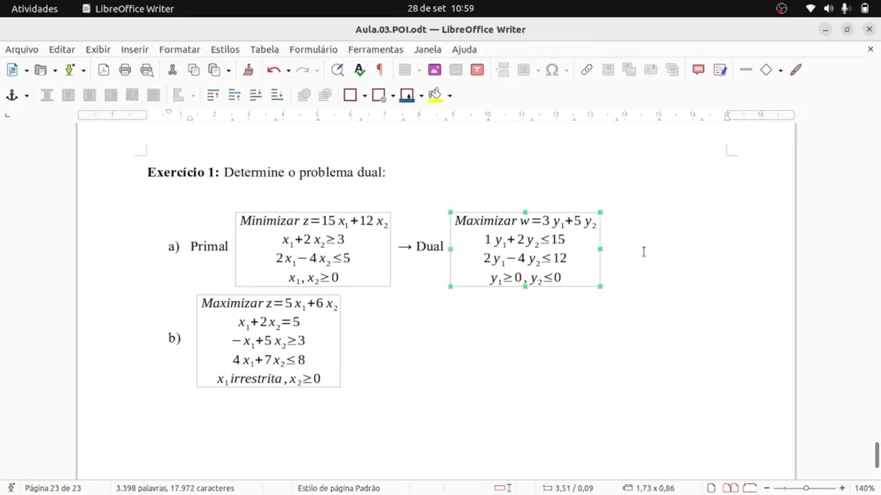 Problema Primal e Dual usando o Lingo