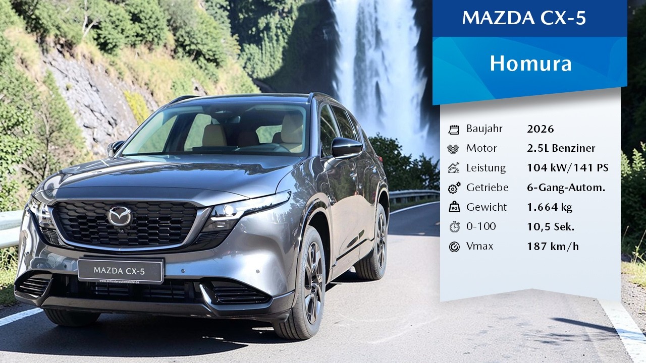 Mazda CX-5 2026 Homura 2.5L 141PS (4K) | Matrixgrau Metallic (46G) | 360° Rundgang + Innenraum