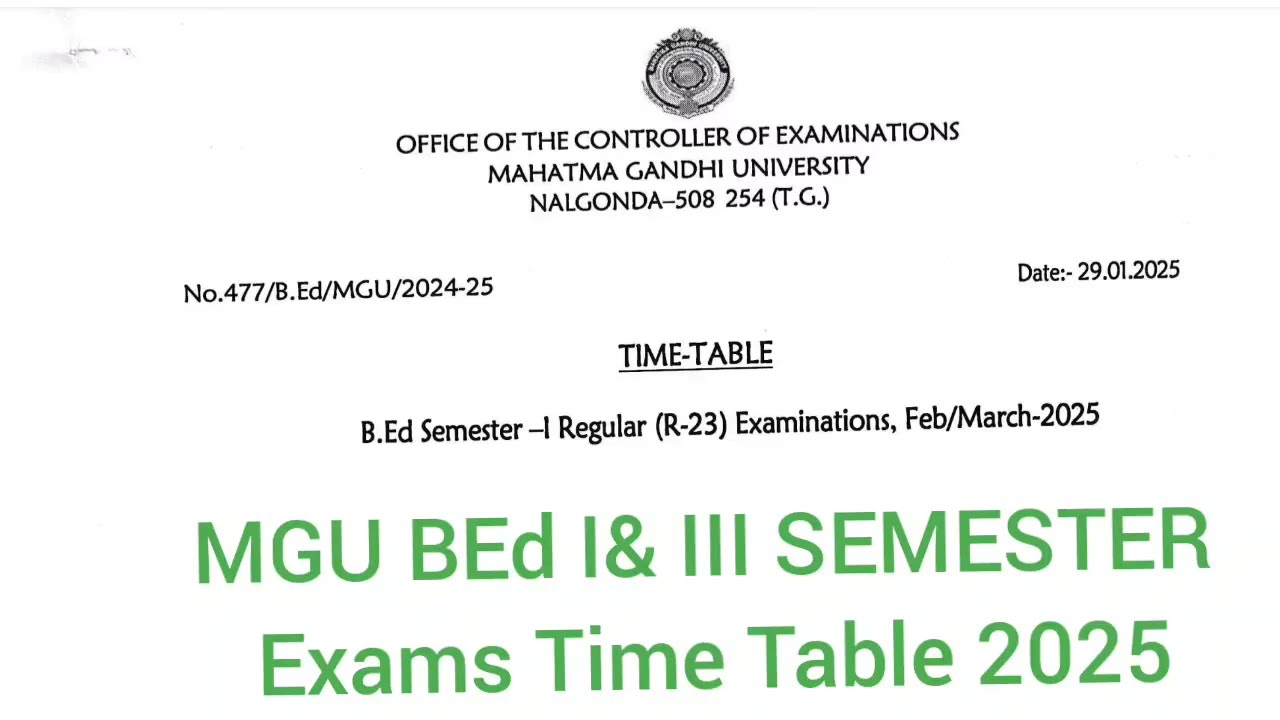 MGU BED I III SEMESTER EXAM DATES TIME TABLE FOR 2025 MAHATMA GANDHI UNIVERSITY NALGONDA