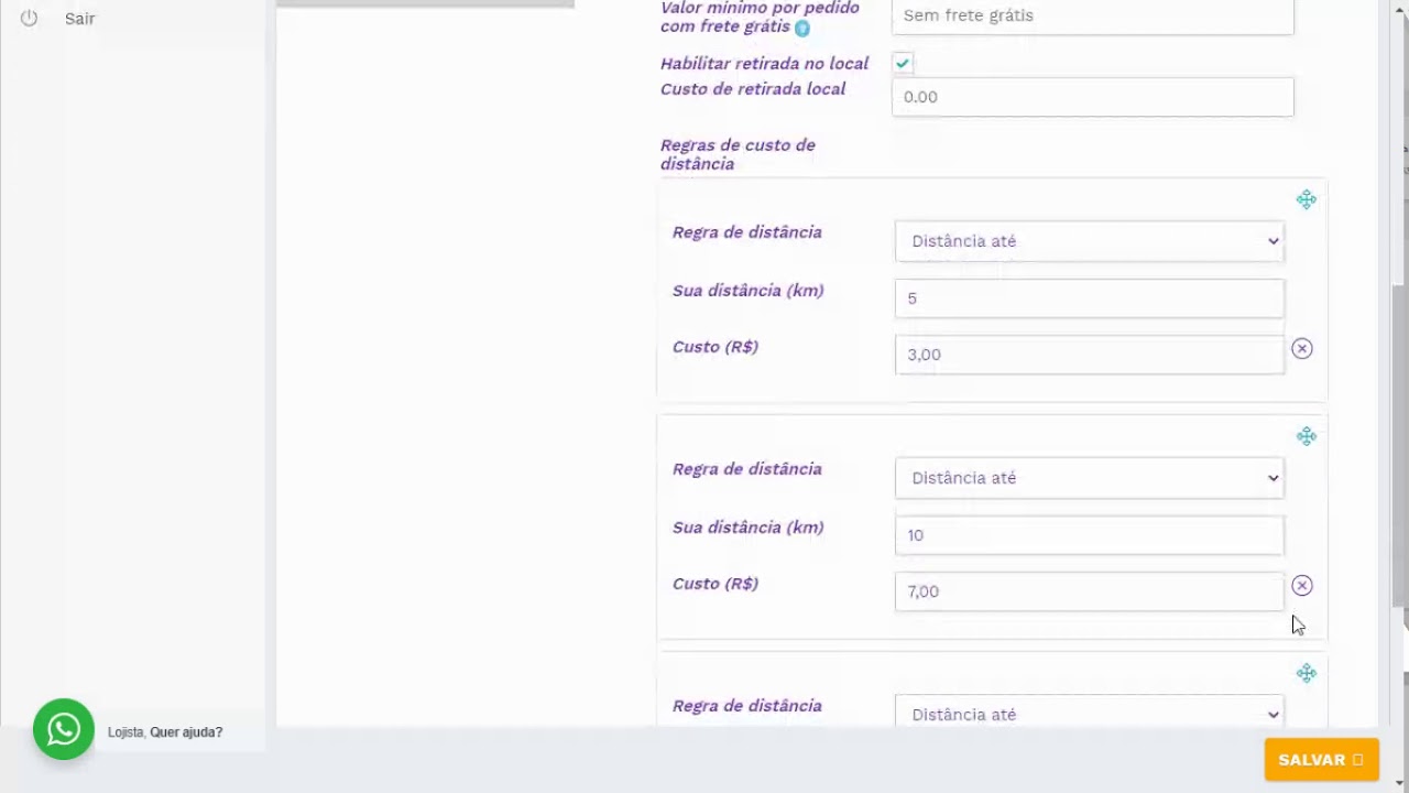 Taxa de Entrega