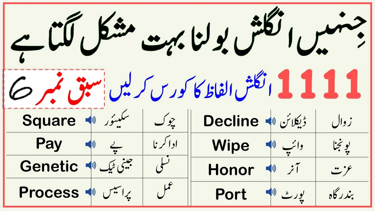 1111 Basic English Vocabulary Words Course with Urdu Meaning | Day 6 |  @AWEnglish