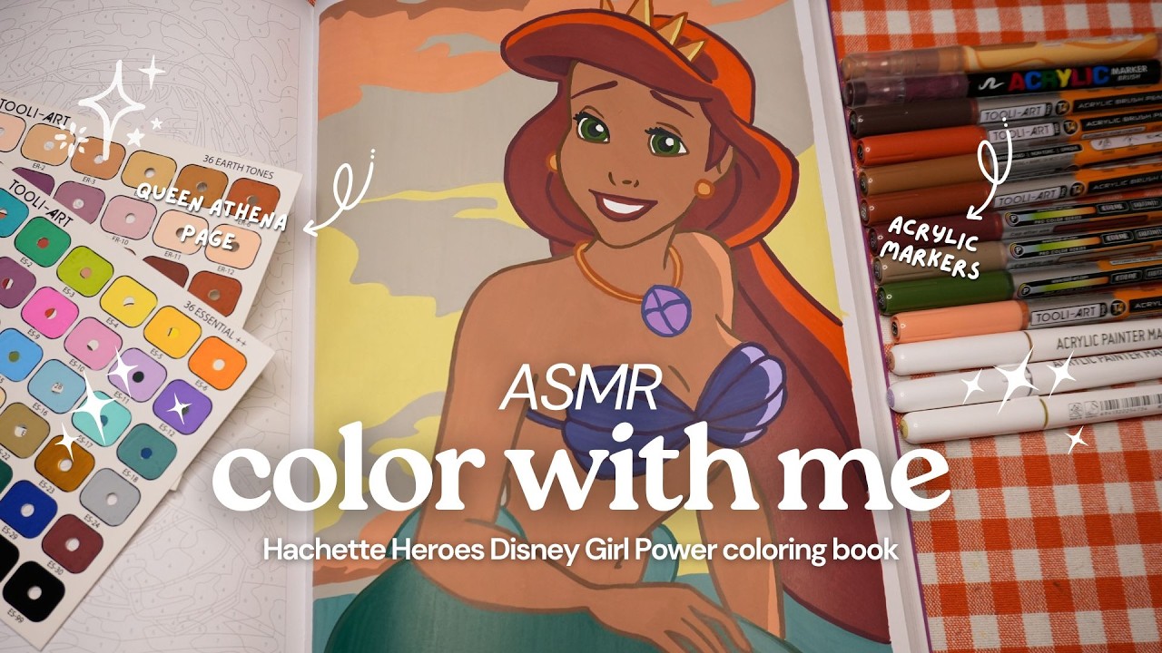 ASMR color with me Ariel 🧜‍♀️❤️ Disney color by numbers book | Tooli-Art + Languo acrylic markers