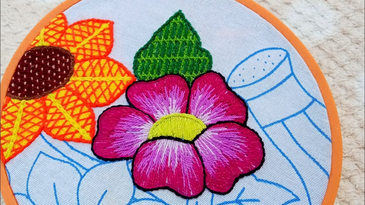 Idea para matizar flores#31puntada ideal para bordar cualquier diseño de hojas y flores 