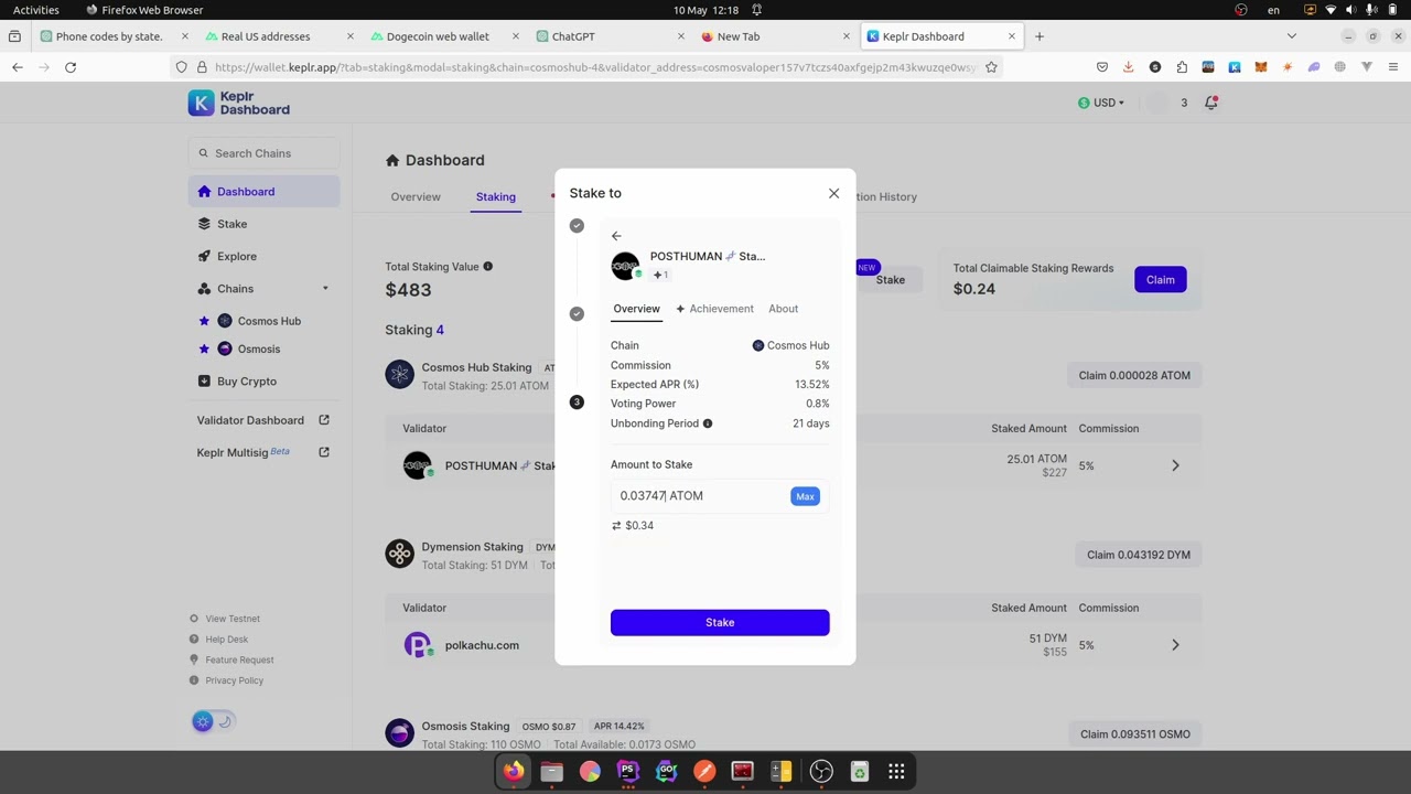 Как застейкать ATOM (Cosmos Hub)