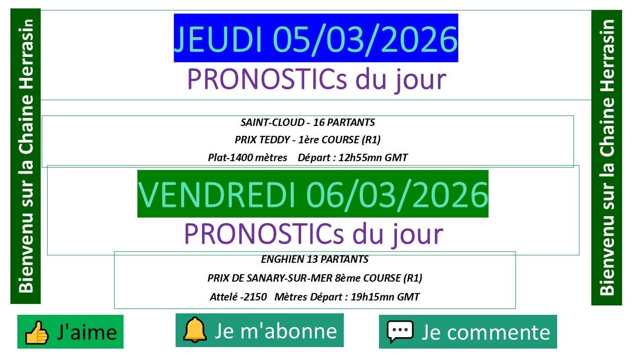 💪💪✅✅ PRONOSTIC PMU DU JEUDI 05 et VENDREDI 06 MARS 2026  DE HERRASIN SUGGESTION