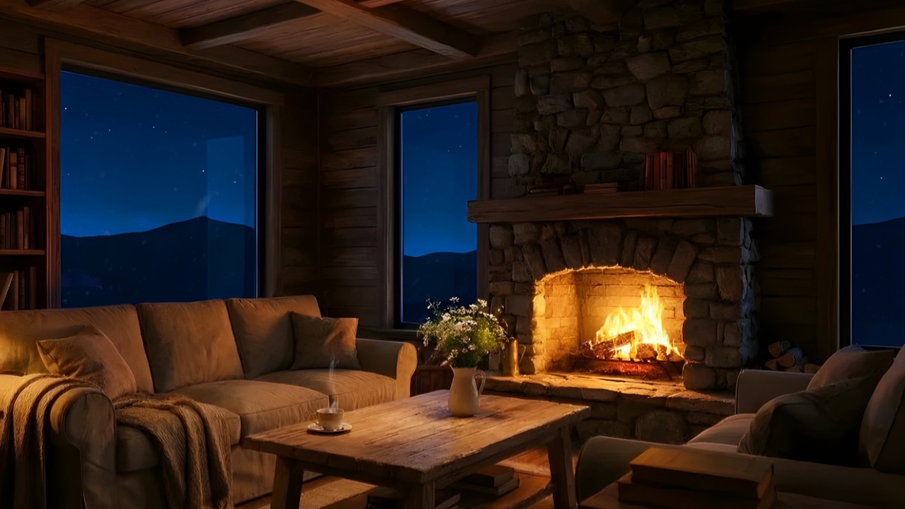 Warm Cozy Cabin ❄ Fireplace Sounds & Soft Piano Night AmbienceRekome