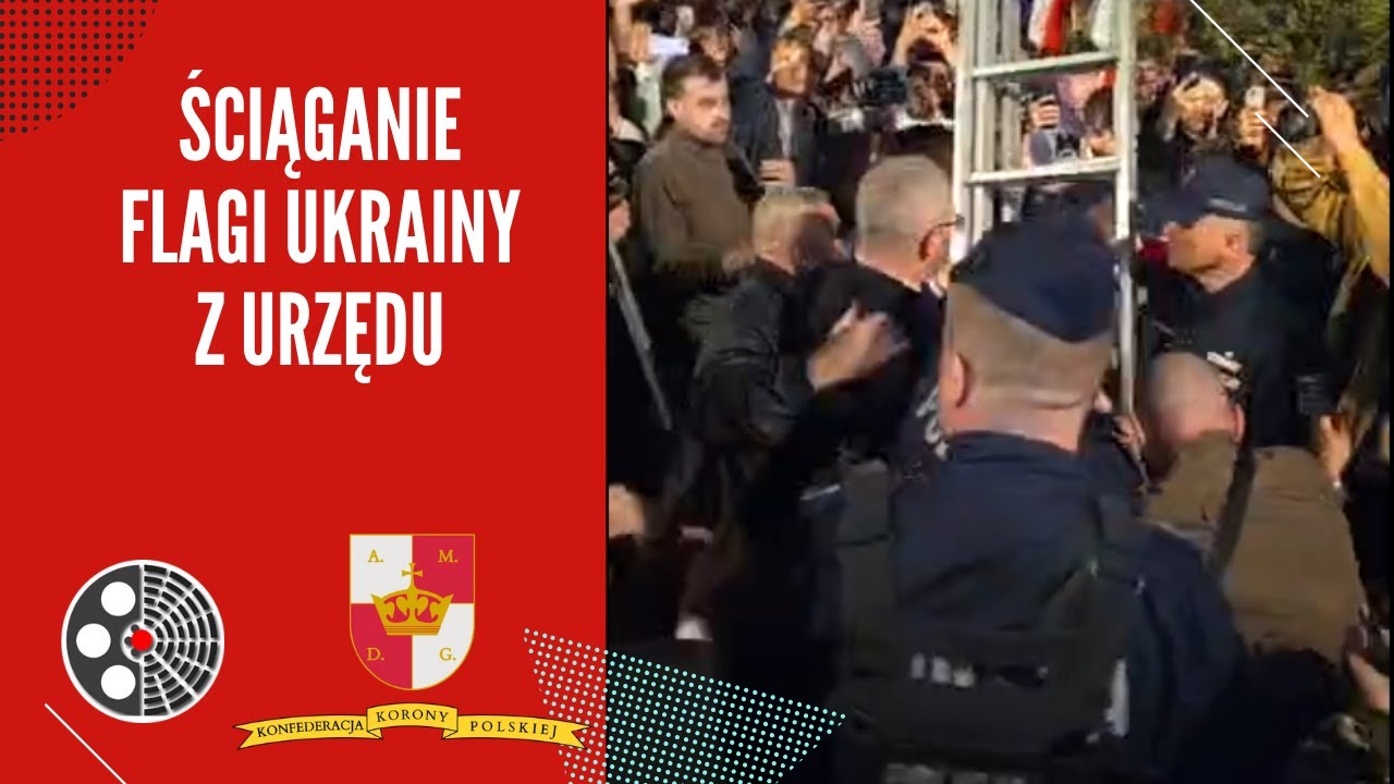 [KKP]: Grzegorz Braun - ściąganie flagi Ukrainy z urzędu w Białej Podlaskiej