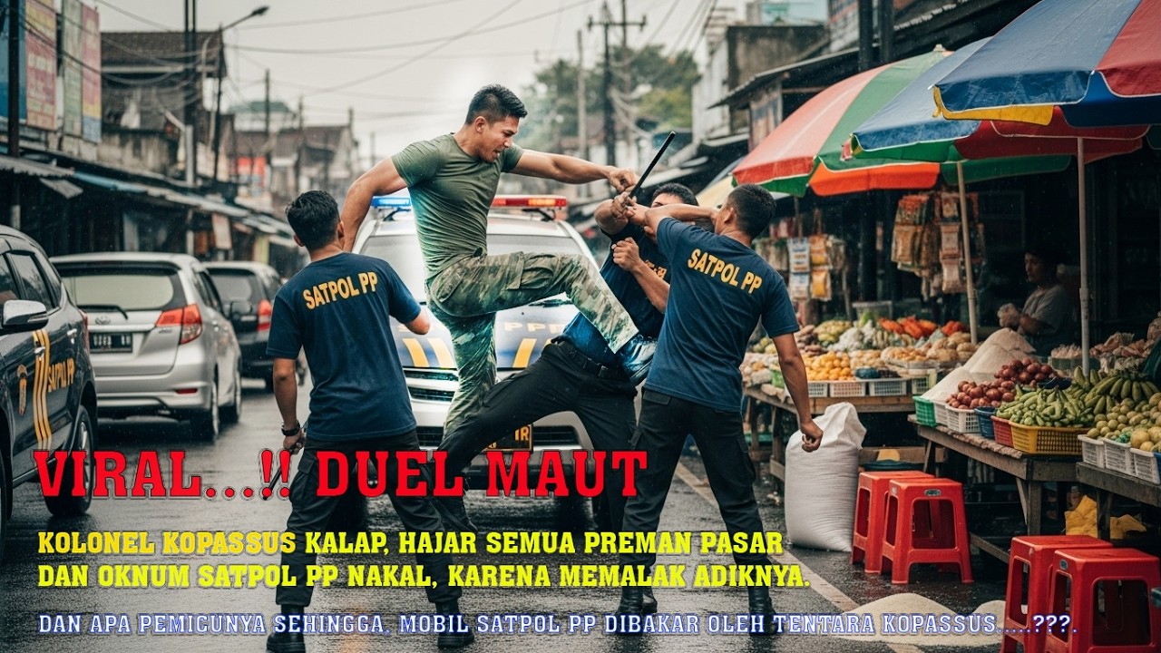 VIRAL..‼️🔥DUEL MAUT. KOLONEL KOPASSUS KALAP, HAJAR SEMUA PREMAN PASAR DAN OKNUM SATPOL PP NAKAL..