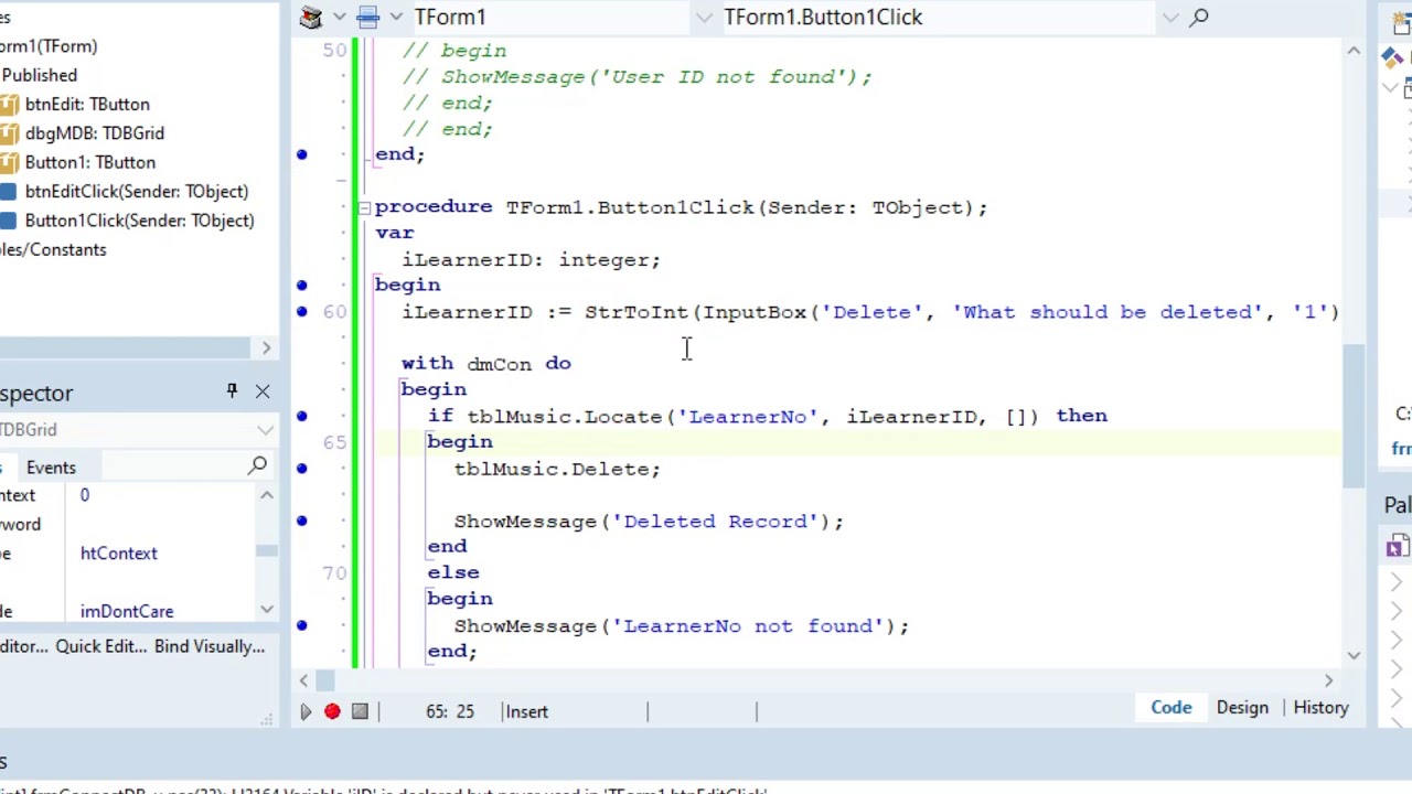 Deleting data in a database - Delphi Tutorial (Part 51)