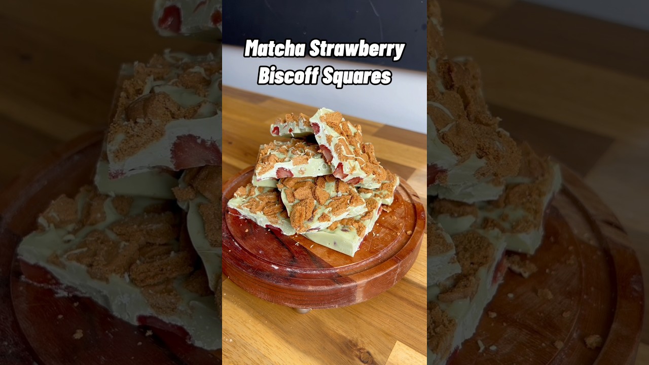 Matcha Strawberry Biscoff Squares