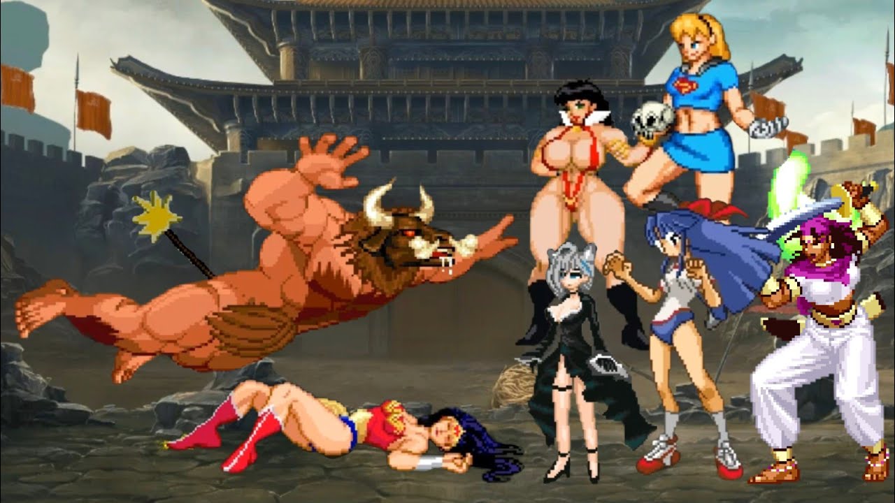 Minotaur vs Super Heroines 🔥 Wonder Woman, Power Girl, Vampirella, Shiroko Battle Royale