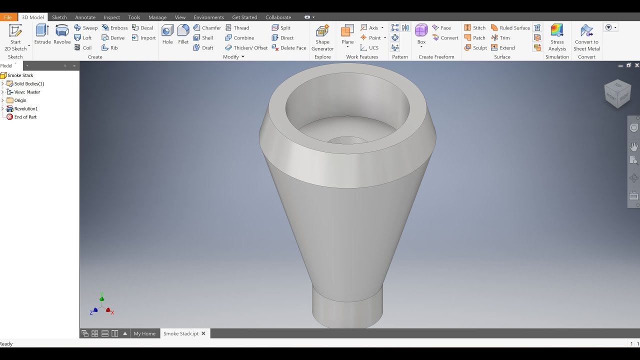 Autodesk Inventor 2019 &mdash; Дымовая труба &mdash; Проект поезда &mdash; Учебное пособие для начинающих