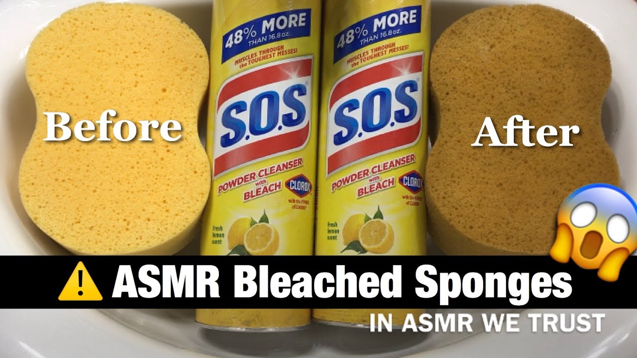 ASMR ⚠️ Toxic Bleach Paste | Lemon SOS Powder bleached my sponges | Sponge Squeezing (GONE WRONG)