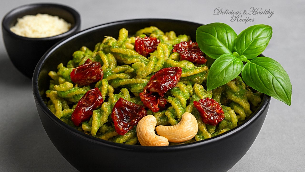 Паста с песто из кешью и вялеными помидорами | Кремовая и ароматная