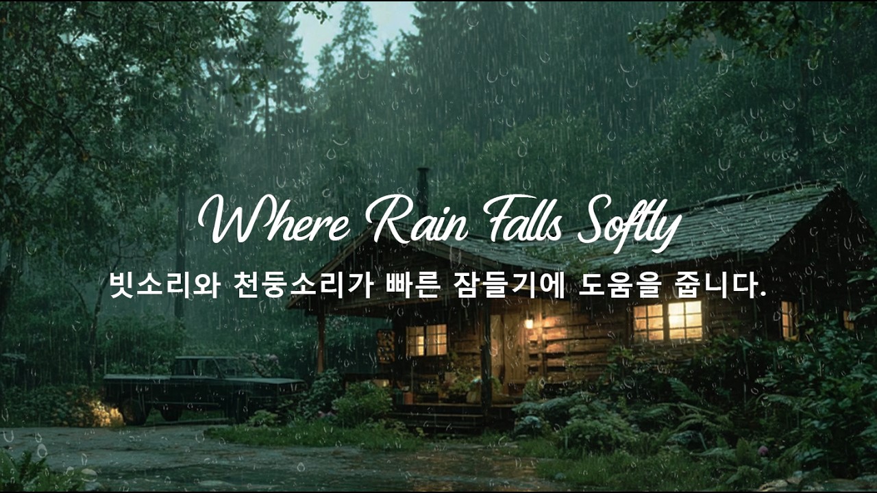 잠들기 좋은 빗소리 - 안개 낀 숲 속 밤의 아름다운 빗소리와 천둥소리