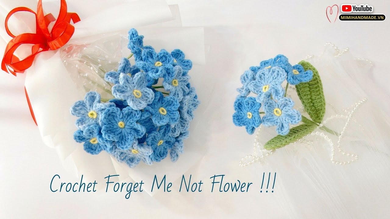 Crochet Forget Me Not Flower 🦚 Móc Cành Hoa Lưu Ly Làm Bó Hoa Rất Xinh | Mimi Handmade