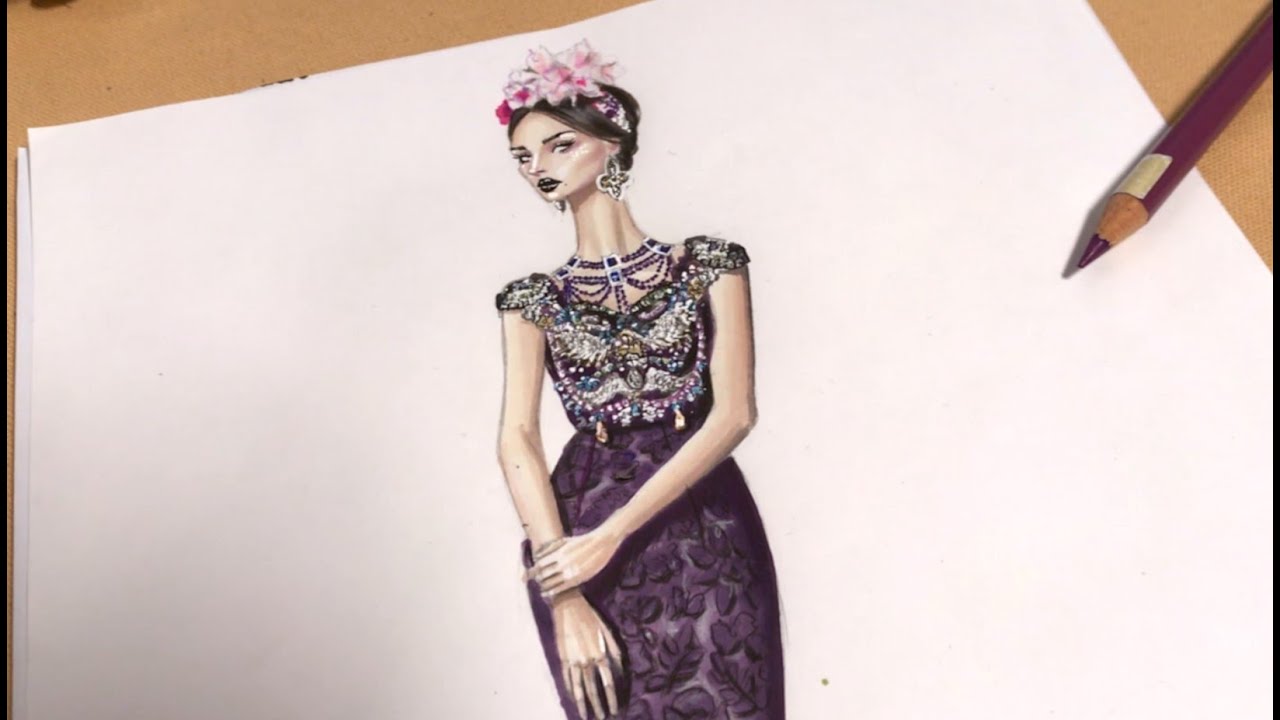 FLORAL LACE + STONE EMBELLISHMENT TUTORIAL| Fashion Illustration