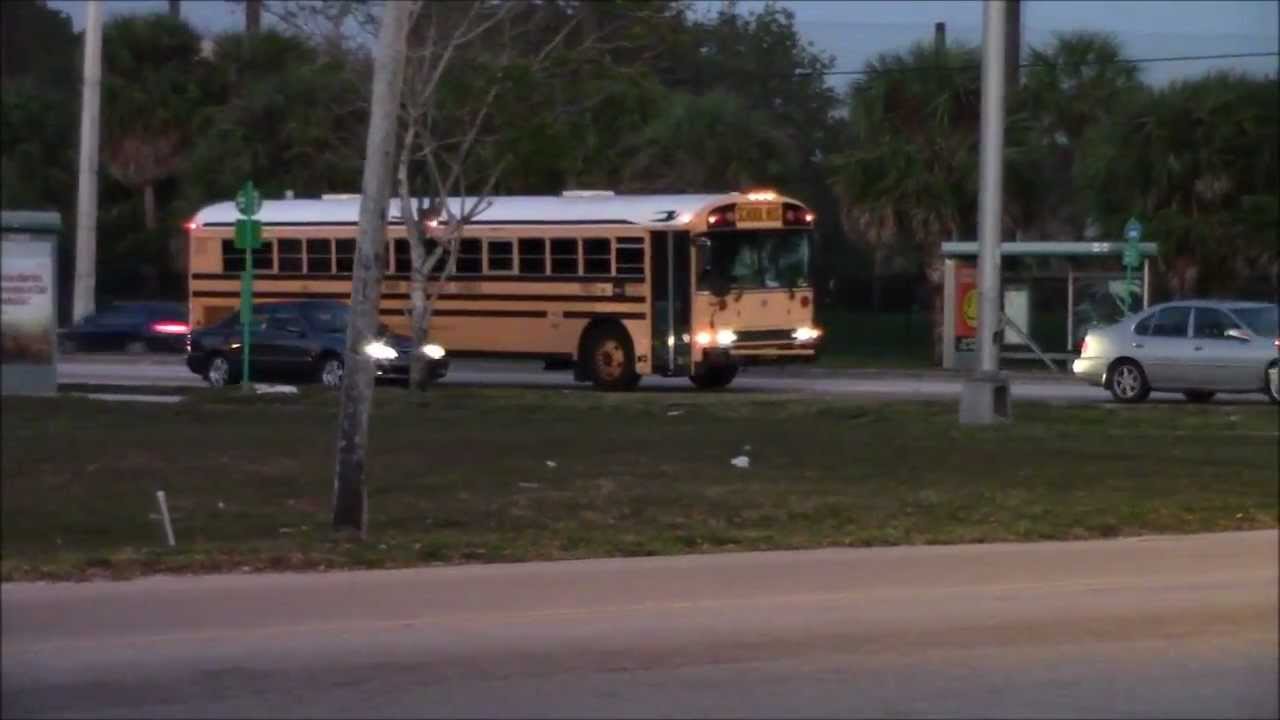 EARLY MORNING BLUE BIRD SCHOOL BUSES  IN MIAMI FL.