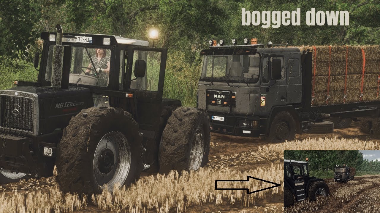 A truck full of hay got stuck in the mud- FS25
